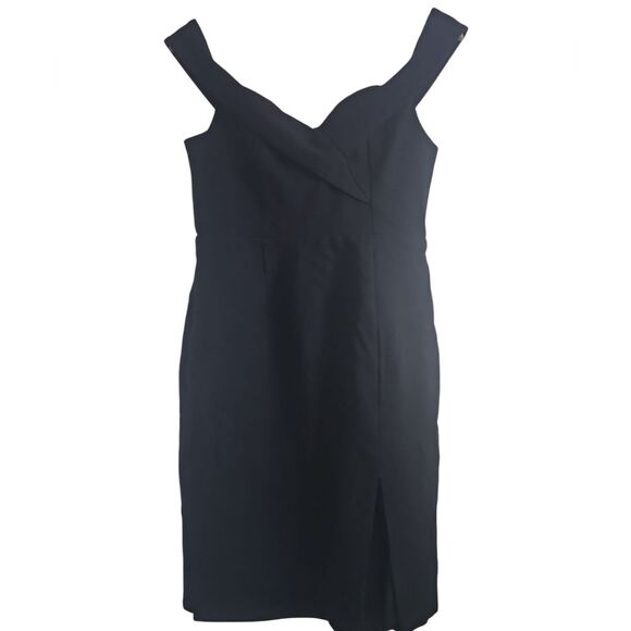 Lulu's Classic Formal Glam Black Off-the-Shoulder Bodycon Midi Lined Dress Sz L - Picture 1 of 16